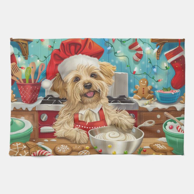 Dandie Dinmont Terrier Holiday Baking: Christmas Kitchen Towel (Horizontal)