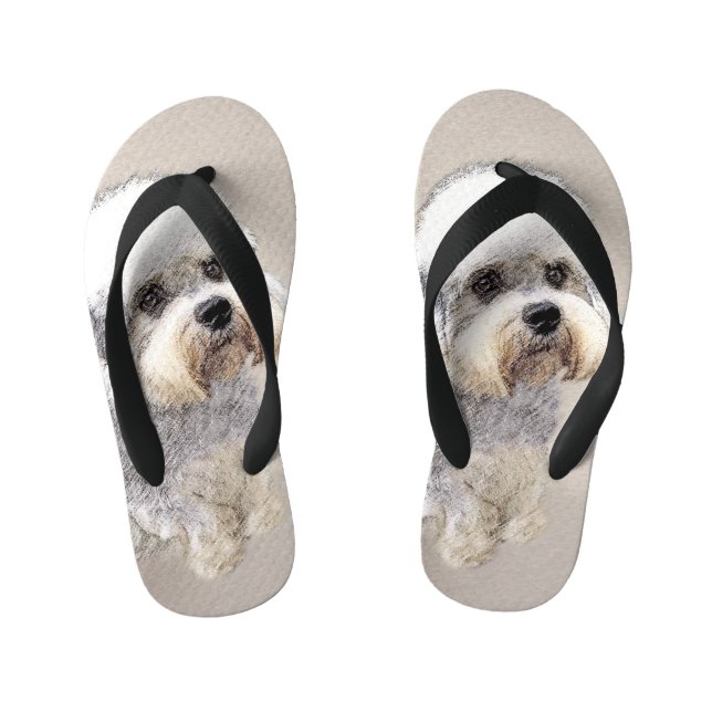 Dandie Dinmont Terrier Painting Original Dog Art Kid's Flip Flops (Footbed)