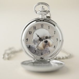 Dandie Dinmont Terrier Painting Original Dog Art Pocket Watch