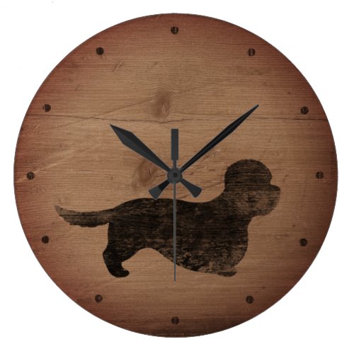 Dandie Dinmont Terrier Silhouette Rustic Style Large Clock