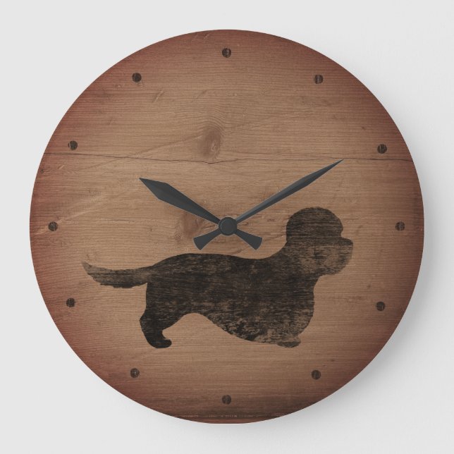 Dandie Dinmont Terrier Silhouette Rustic Style Large Clock (Front)