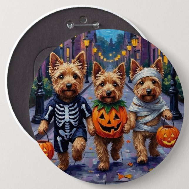 Dandie Dinmont Terrier Trick-or-Treating Halloween Button (Front & Back)