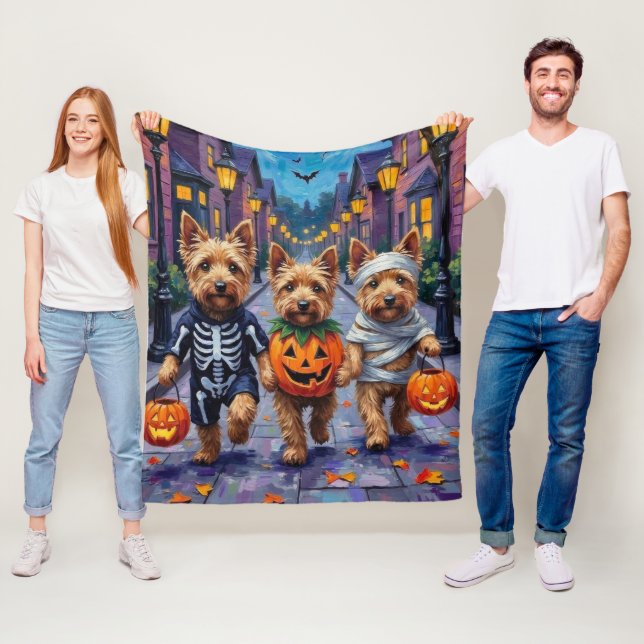 Dandie Dinmont Terrier Trick-or-Treating Halloween Fleece Blanket (In Situ)