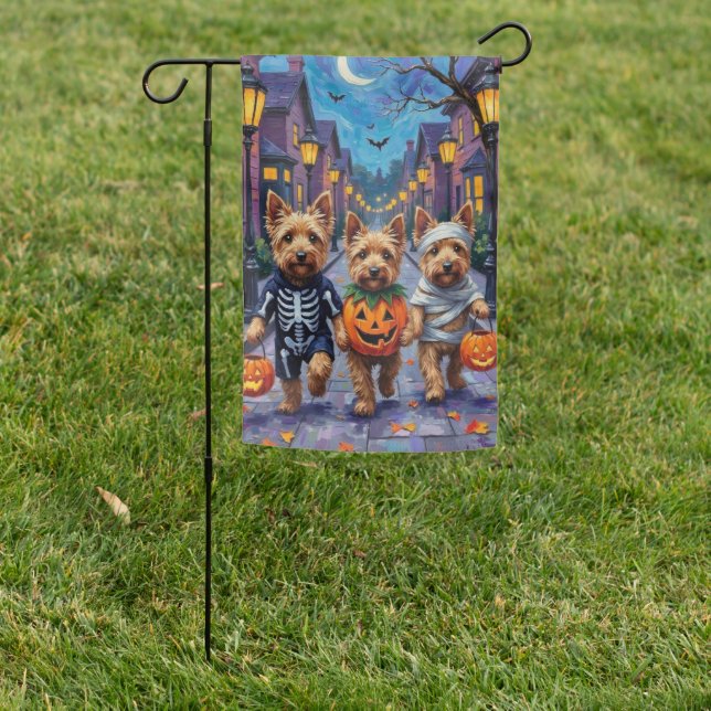 Dandie Dinmont Terrier Trick-or-Treating Halloween Garden Flag (In SItu)