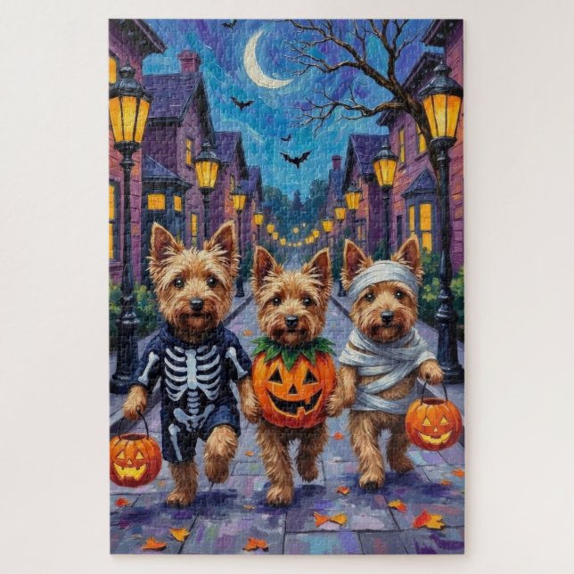 Dandie Dinmont Terrier Trick-or-Treating Halloween Jigsaw Puzzle (Vertical)