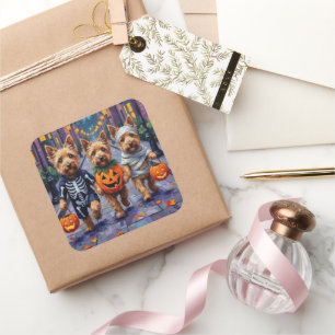 Dandie Dinmont Terrier Trick-or-Treating Halloween Square Sticker