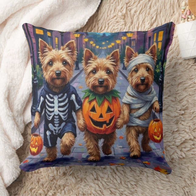 Dandie Dinmont Terrier Trick-or-Treating Halloween Throw Pillow (Blanket)