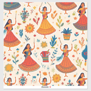 Dandiya Nights Seamless Pattern – Indian Festival Sticker