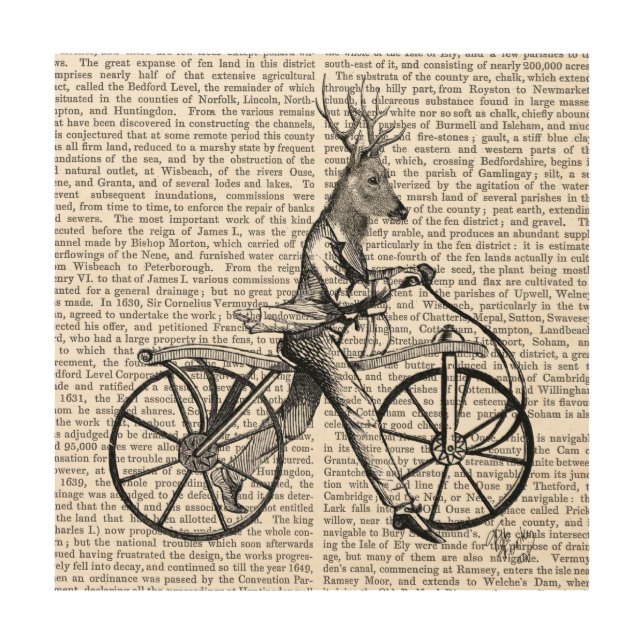 Dandy Deer on Vintage Bicycle Wood Wall Art (Front)