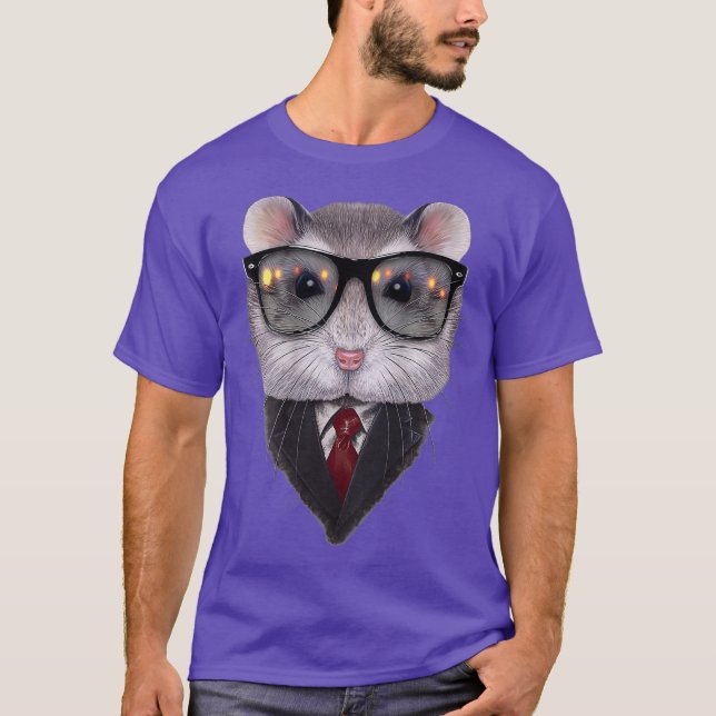 Dandy Grey Dwarf Hamster wearing Sunglass and T-Shirt (Front)