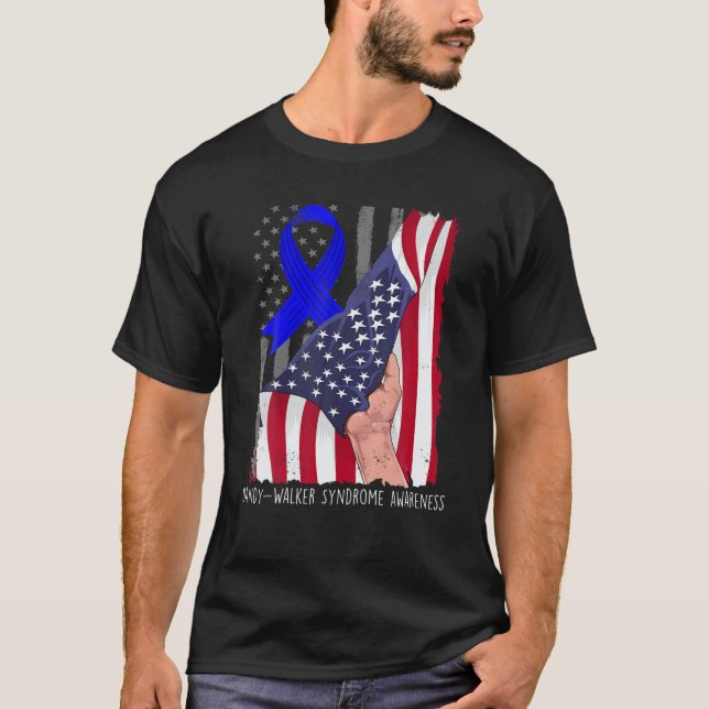 Dandy-Walker Syndrome Awareness American Flag Blue T-Shirt (Front)