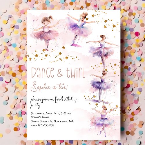 Dane and twirl ballerina birthday invitation