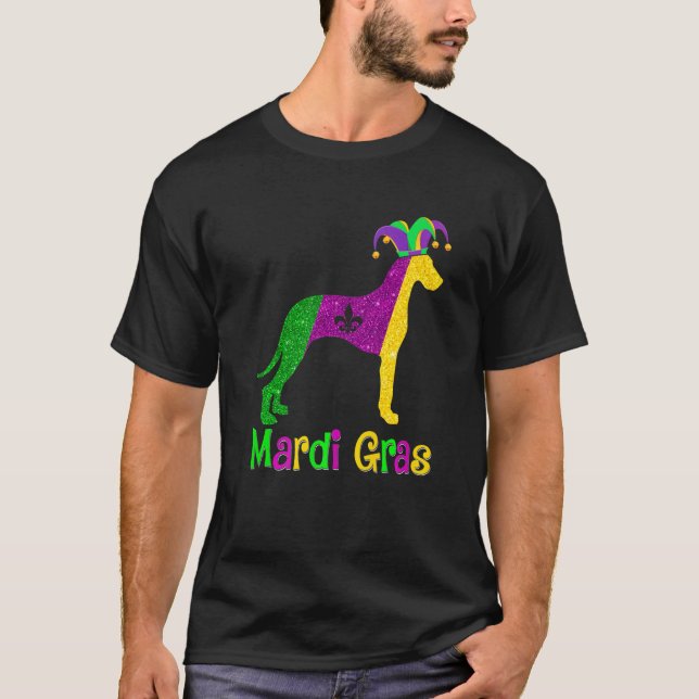 Dane Dog Lover Mardi Gras Carnival Jester Premium T-Shirt (Front)
