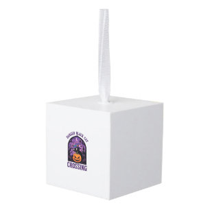 Danger Black Cat Crossing Halloween Pumpkin Witch Cube Ornament