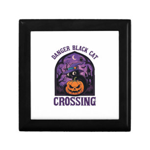 Danger Black Cat Crossing Halloween Pumpkin Witch Gift Box