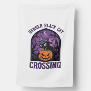 Danger Black Cat Crossing Halloween Pumpkin Witch House Flag