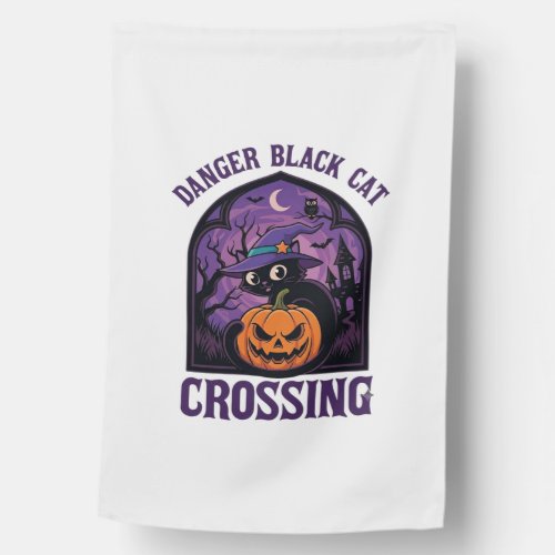 Danger Black Cat Crossing Halloween Pumpkin Witch  House Flag