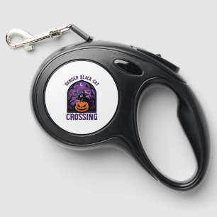 Danger Black Cat Crossing Halloween Pumpkin Witch Retractable Pet Leash