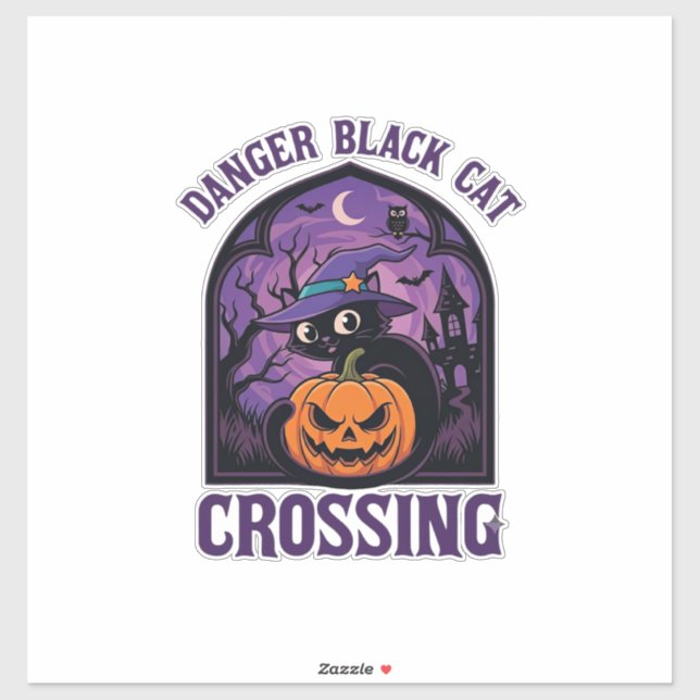 Danger Black Cat Crossing Halloween Pumpkin Witch  Sticker (Sheet)