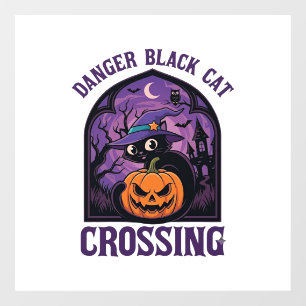 Danger Black Cat Crossing Halloween Pumpkin Witch Window Cling