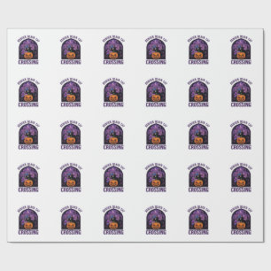Danger Black Cat Crossing Halloween Pumpkin Witch Wrapping Paper
