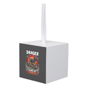 Danger Black Cat Crossing Halloween Witch Hat Coff Cube Ornament