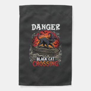 Danger Black Cat Crossing Halloween Witch Hat Coff Garden Flag