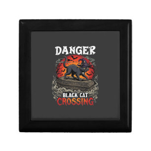 Danger Black Cat Crossing Halloween Witch Hat Coff Gift Box