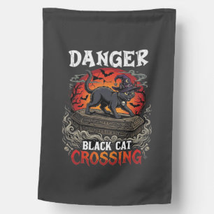 Danger Black Cat Crossing Halloween Witch Hat Coff House Flag