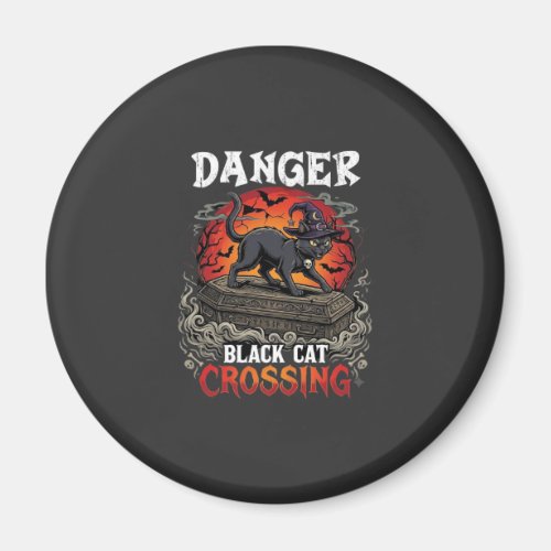 Danger Black Cat Crossing Halloween Witch Hat Coff Magnet
