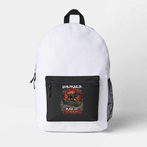 Danger Black Cat Crossing Halloween Witch Hat Coff Printed Backpack