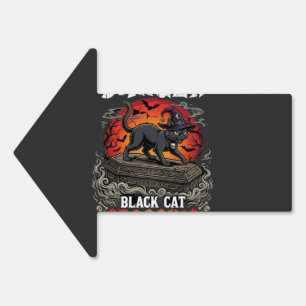 Danger Black Cat Crossing Halloween Witch Hat Coff Sign