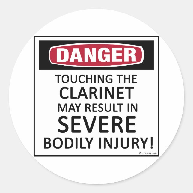 Danger Clarinet Classic Round Sticker (Front)