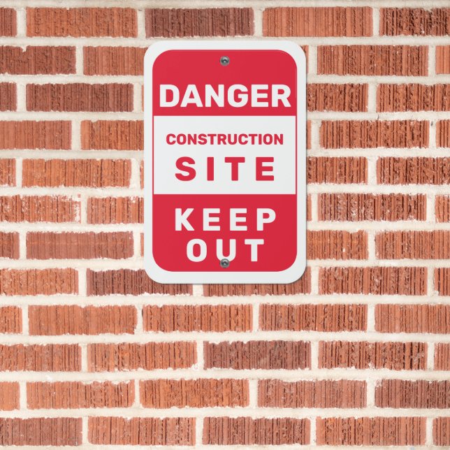 Danger Construction Site Metal Parking Sign (In Situ(Brick))