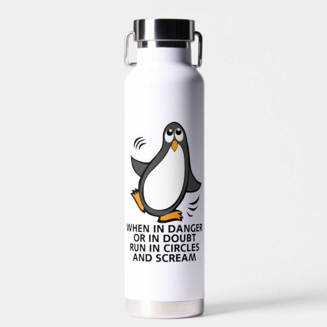 Danger Funny Penguin Water Bottle (Front)