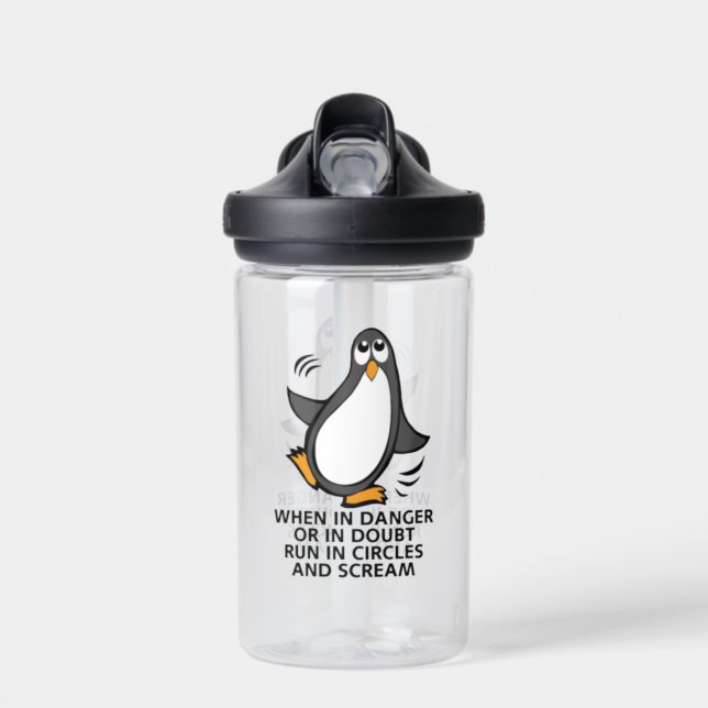 Danger Funny Penguin Water Bottle (Front)