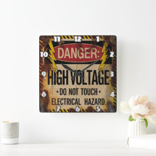 Danger: High Voltage, Electrical Hazard Square Wall Clock