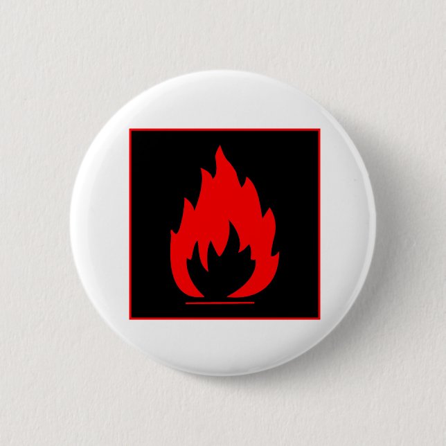 Danger Highly Flammable Warning Sign Chemical Burn Pinback Button (Front)