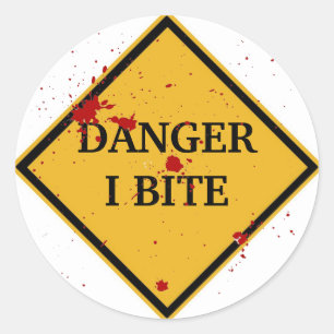 DANGER: I BITE! CLASSIC ROUND STICKER