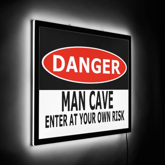 Danger: Man Cave, Enter At Your Own Risk LED Sign (Angle)