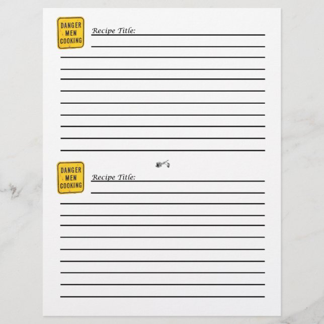 Danger: Men Cooking Recipe Card (Front)