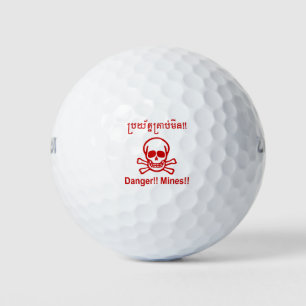 Danger!! Mines!! ☠ Cambodian Khmer Sign ☠ Golf Balls