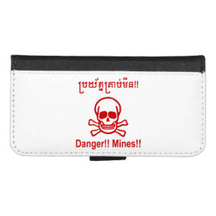 Danger!! Mines!! ☠ Cambodian Khmer Sign ☠ iPhone 8/7 Wallet Case