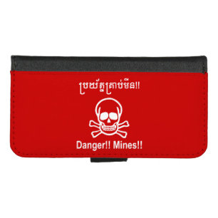 Danger!! Mines!! ☠ Cambodian Khmer Sign ☠ iPhone 8/7 Wallet Case