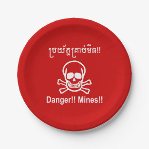 Danger!! Mines!! ☠ Cambodian Khmer Sign ☠ Paper Plates