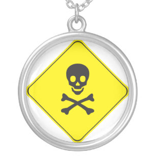 DANGER - SKULL AND BONES SYMBOL SILVER PLATED NECKLACE