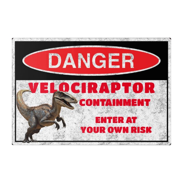 Danger Velociraptor Sign - Classic Man Cave Decor  (Front)