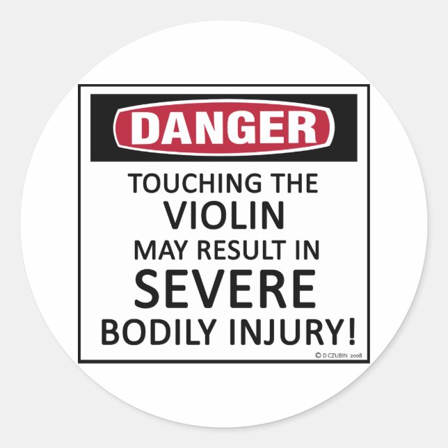 Danger Violin Classic Round Sticker (Front)