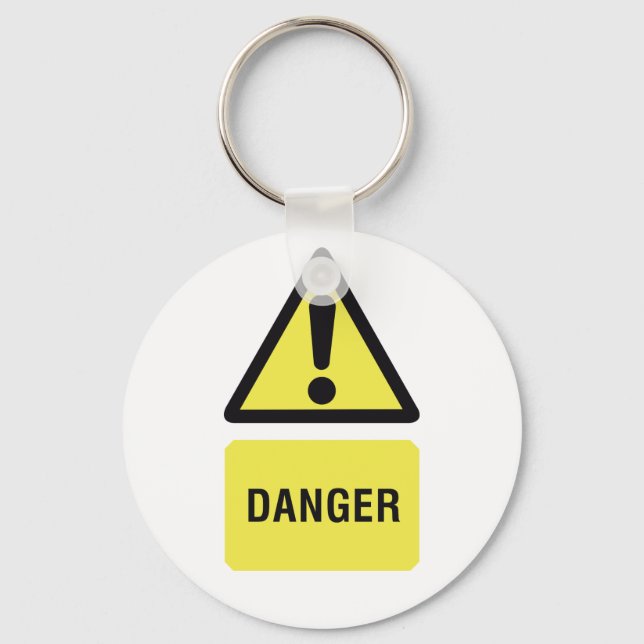 Danger Warning Sign Yellow Triangle Exclamation Keychain (Front)