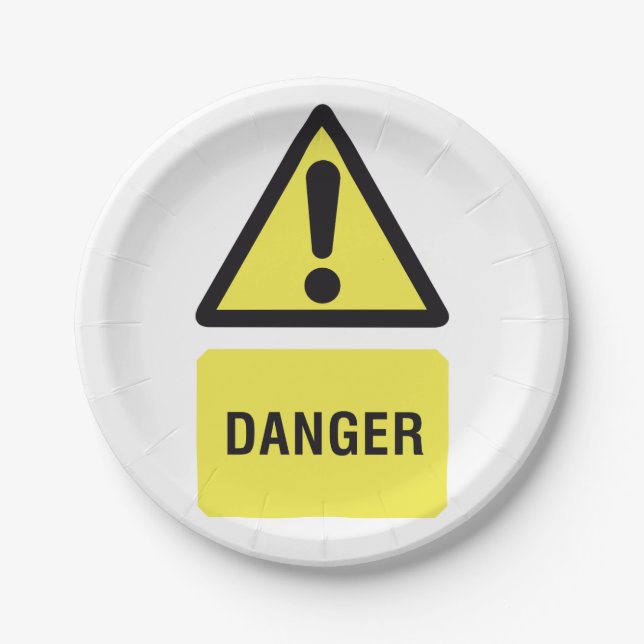 Danger Warning Sign Yellow Triangle Exclamation Paper Plates (Front)